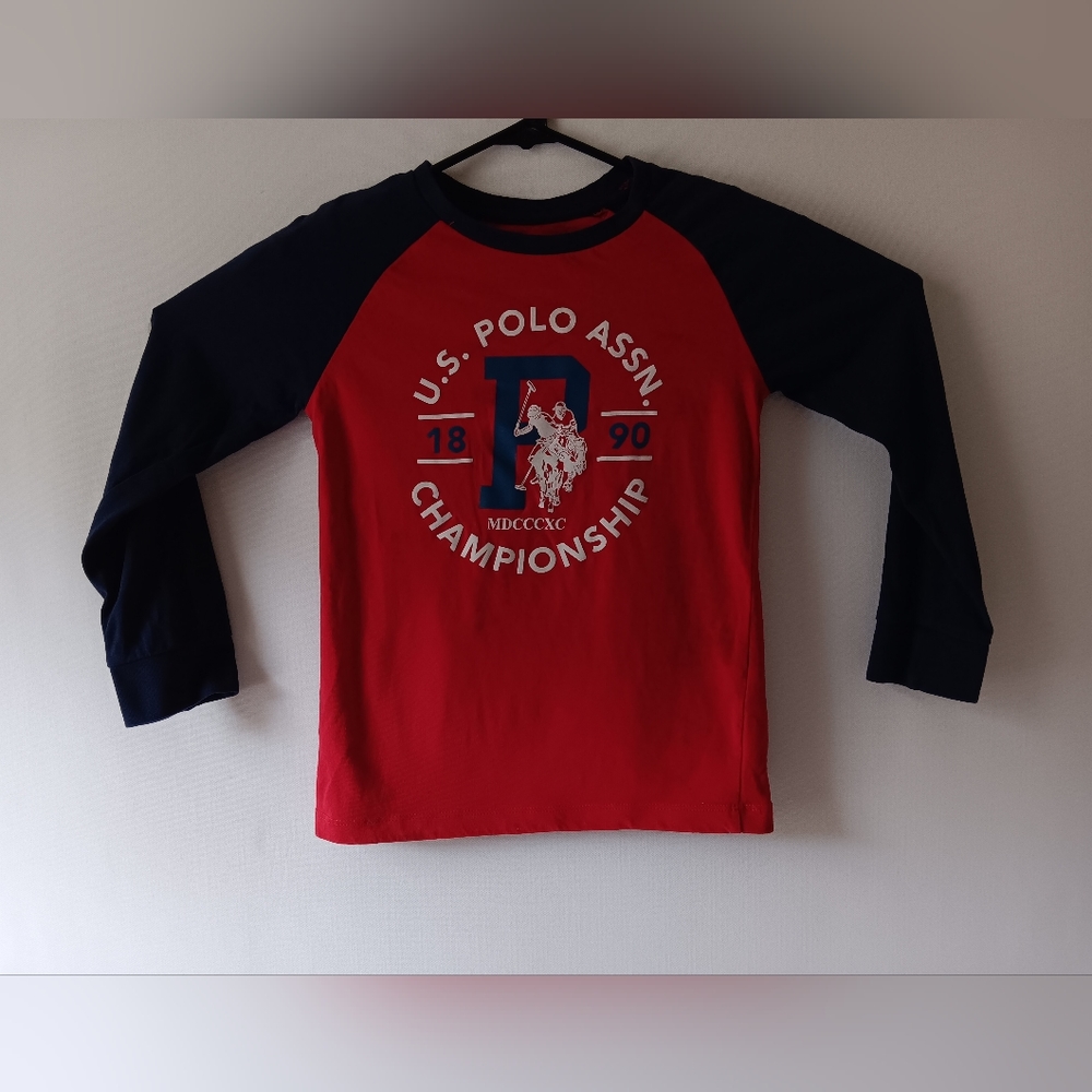U.S.Polo Assn. boy's red/navy long-sleeve activewear t-shirt size S (6-7)